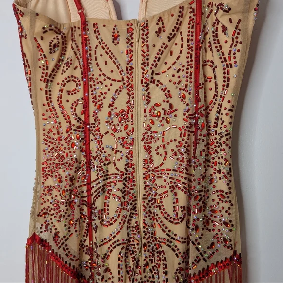 NWOT Banjul Nude and Red Embellished Dance Costume - Picture 3 of 5